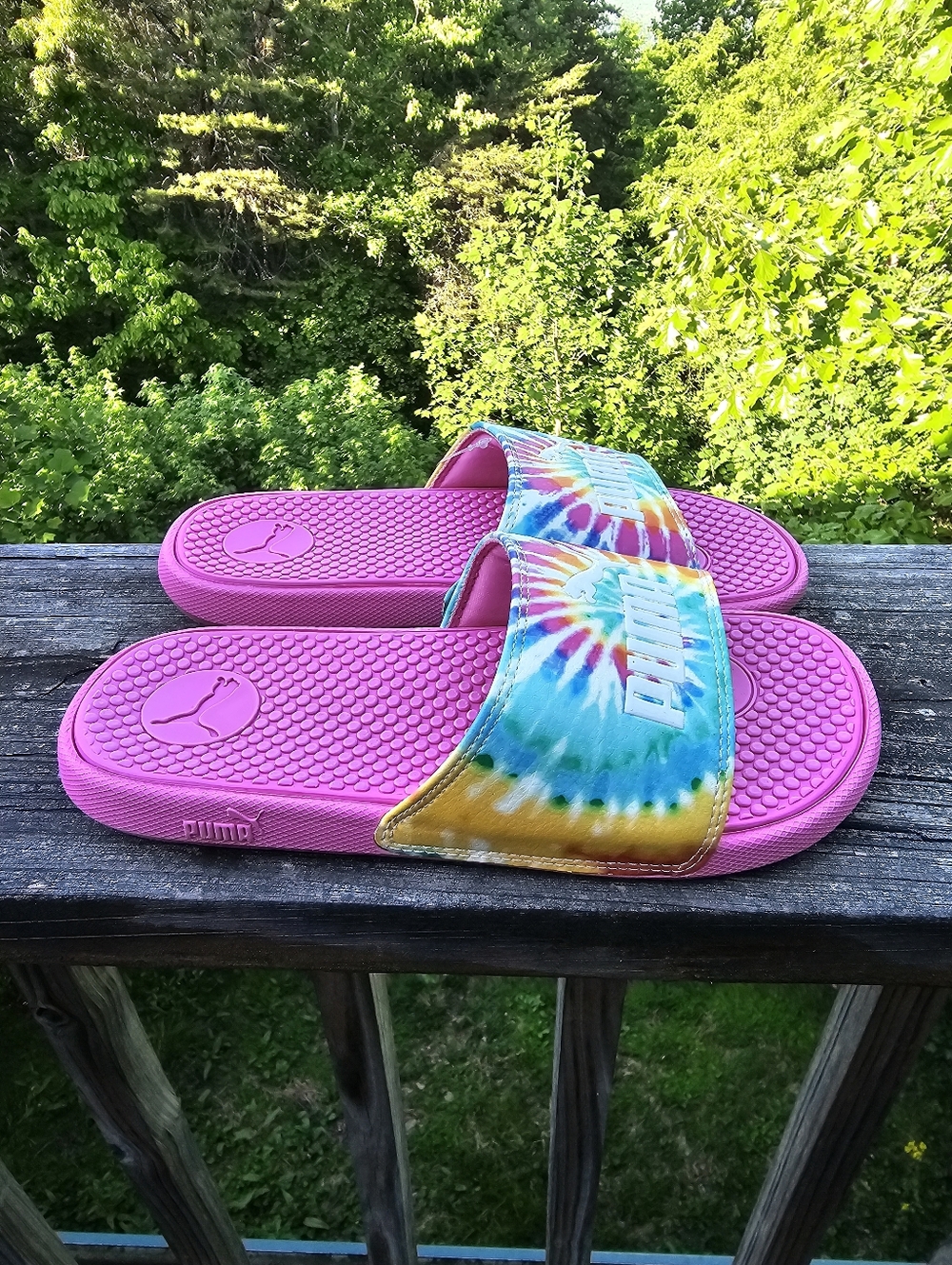 Puma Cool Cat Tie Dye Slides Pink Girls Junior Size 4C NWT - Picture 5 of 8